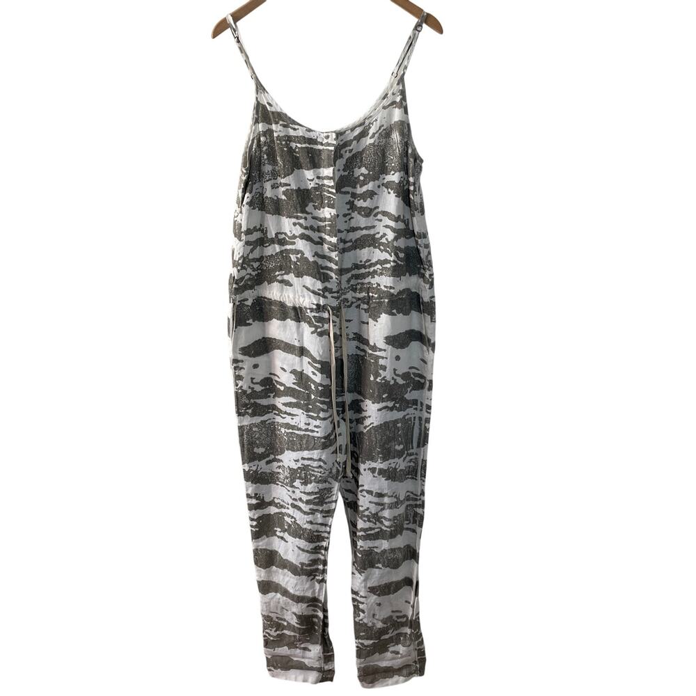 Enza Costa Jumpsuit Womens Large 3 Grey French Linen Drawstring Resort Vacation